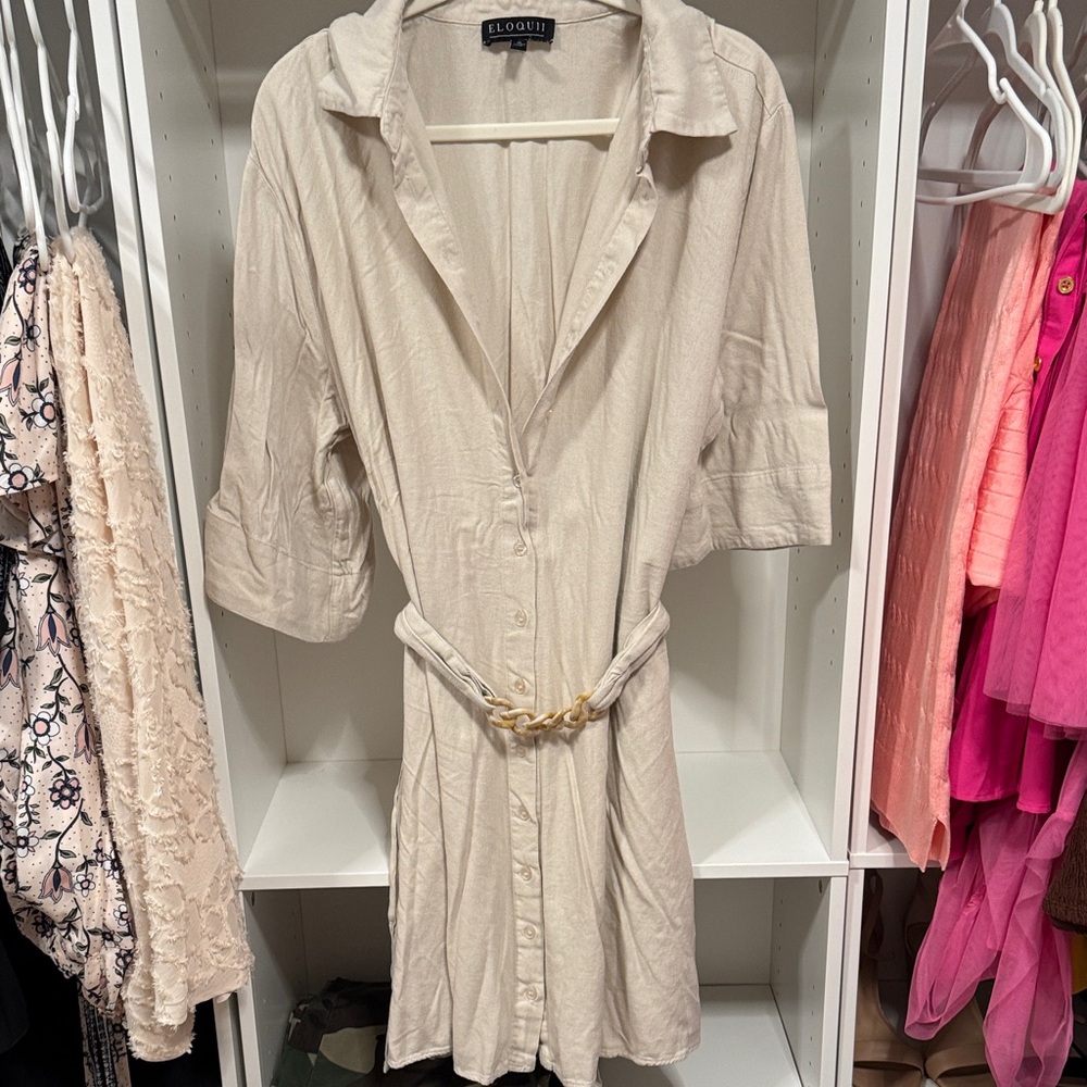 Eloquii Light Beige Belted Dress